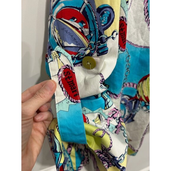 Simonton Says Multicolor Nautical Print Button Down Shirt Size L Stretchy - Picture 4 of 10
